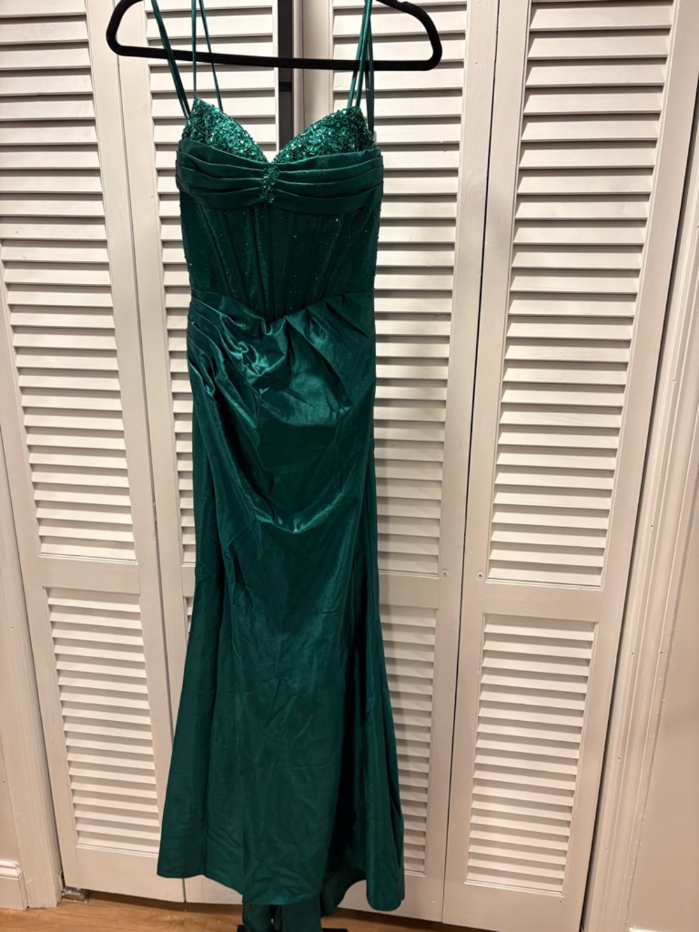 Emerald Green Sequin Bust Evening Gown